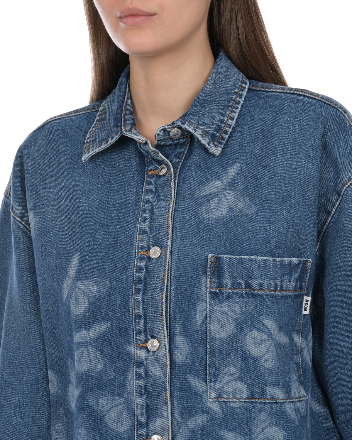 Синяя джинсовая рубашка с принтом "бабочки" MSGM, размер 40, цвет синий - фото 7